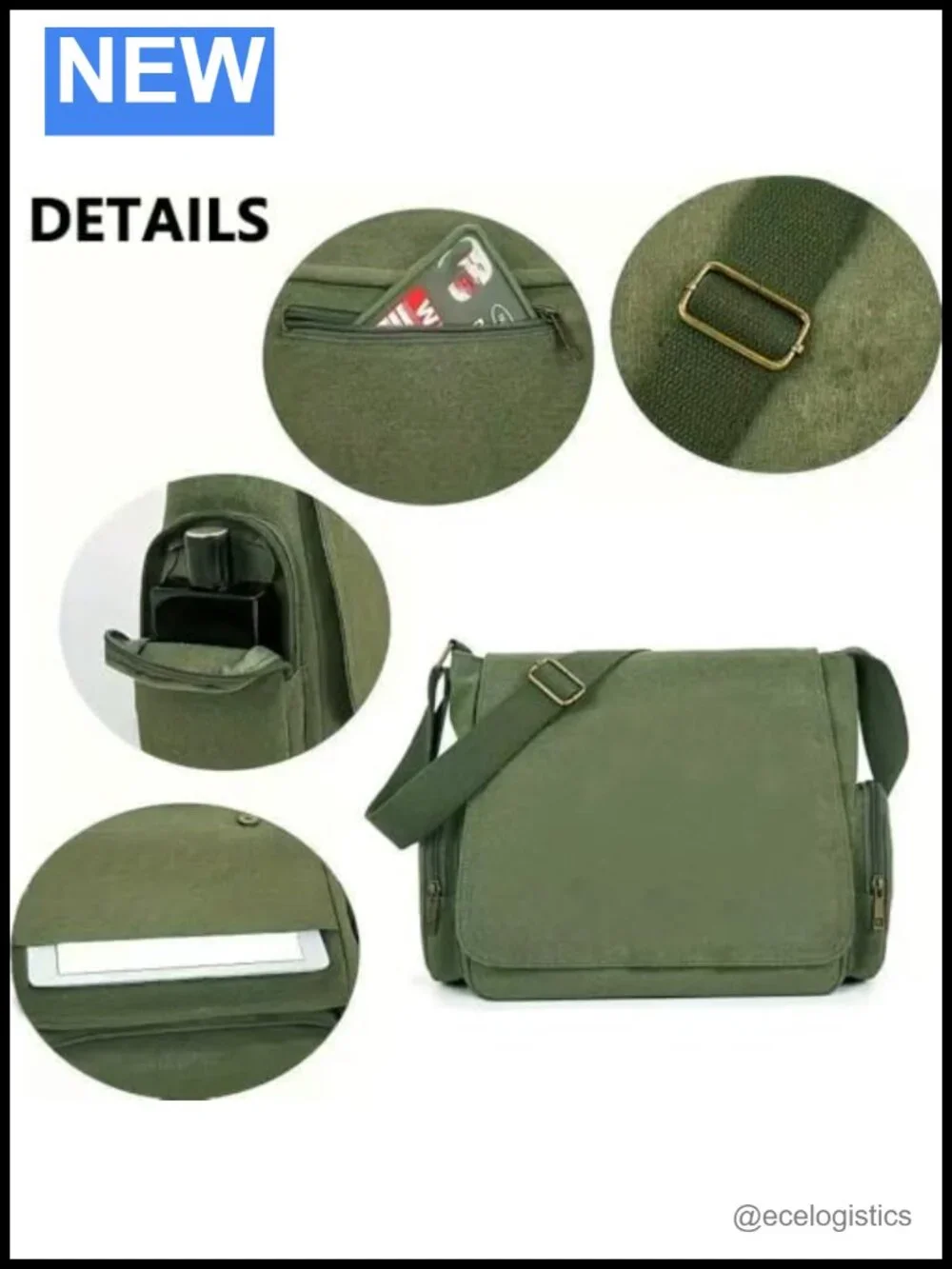 Printed Canvas Messenger Bag Crossbody Shoulder Purse with Pockets Travel Work